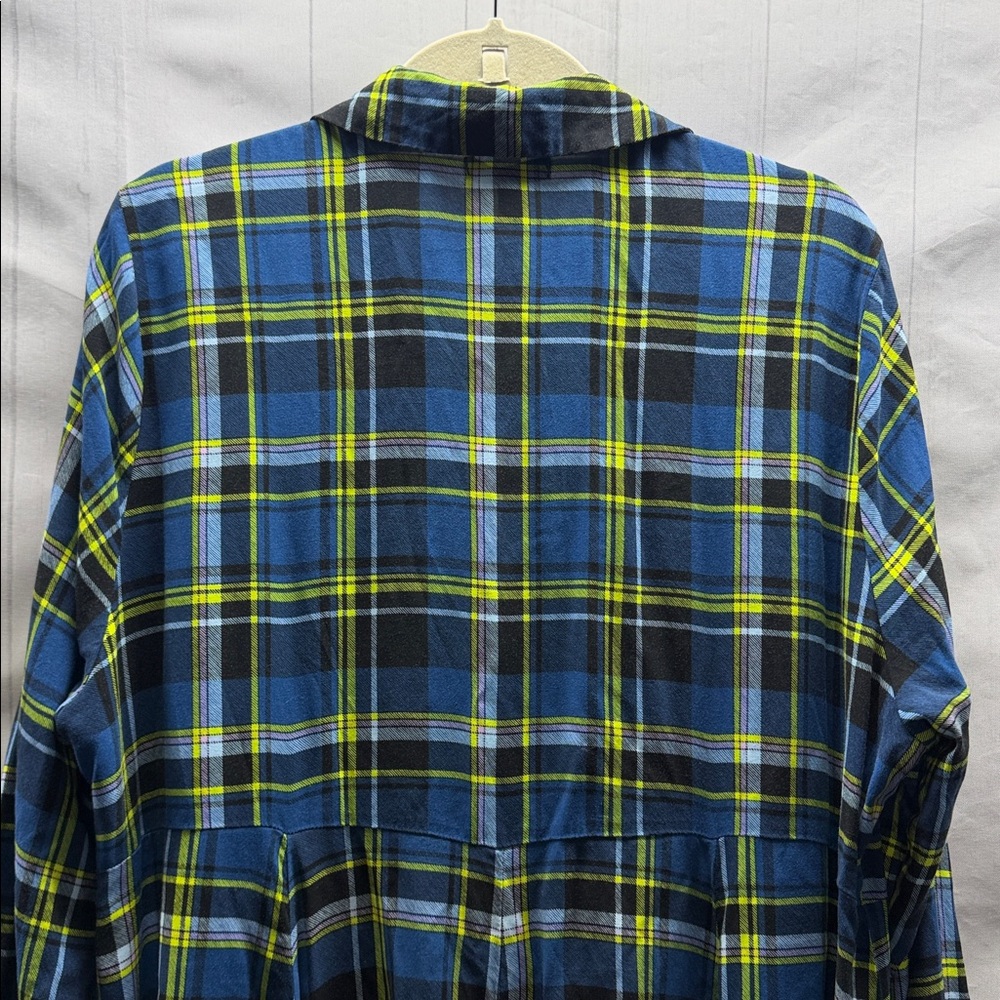 Torrid Blue and Yellow Challis Long Maxi Shirt Style Open Front Kimono Size 2X - Picture 8 of 15